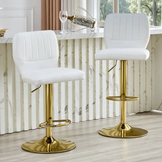 MIVRAY Barkruk 52 x 45 x 93-114 cm - In Hoogte Verstelbaar En 360 Graden Draaibaar - Voor Keuken, Bar En Bistro - Kunstleer Metaal Wit Goud