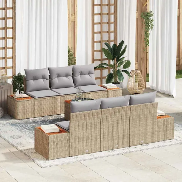 vidaXL Tuin Sofa Set 7 st Beige Poly riet, foto 2
