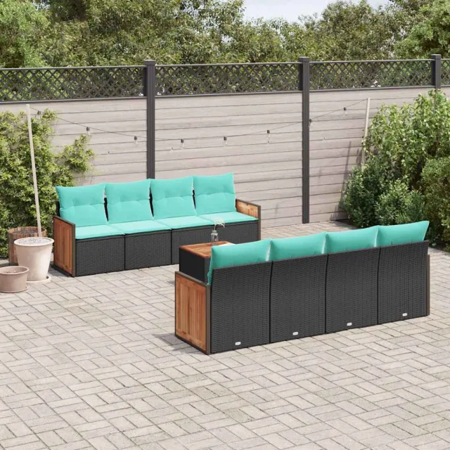 vidaXL 9-delige tuinbankset met kussens van zwart polyrotan, foto 2