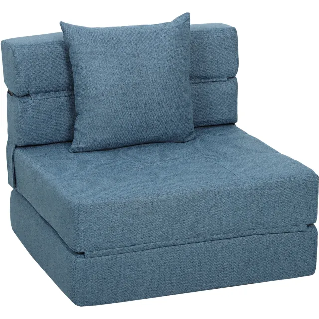 Homona Slaapfauteuil - Uitklapbaar tot bed - Met schuimvulling - Inclusief kussen met afneembare en wasbare hoes - 70 x 70 x 61 cm - Blauw Donkerblauw