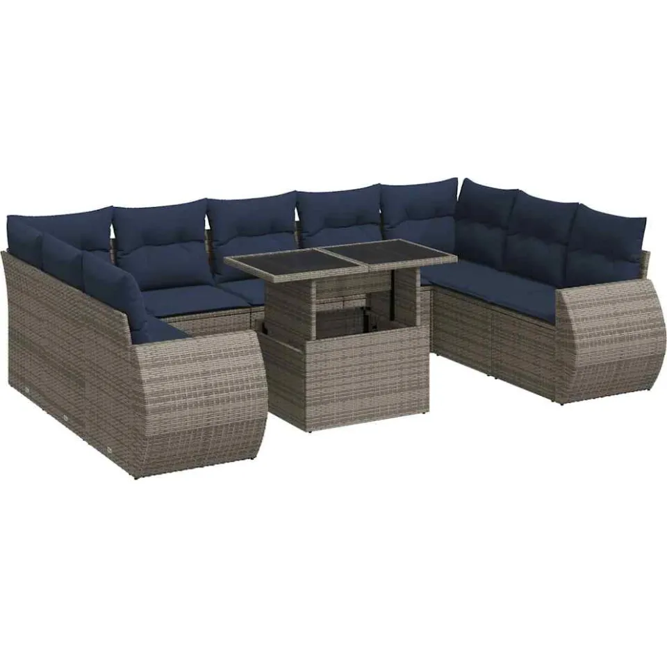 vidaXL 10-delige Loungeset met kussens poly rattan acacia grijs, foto 3