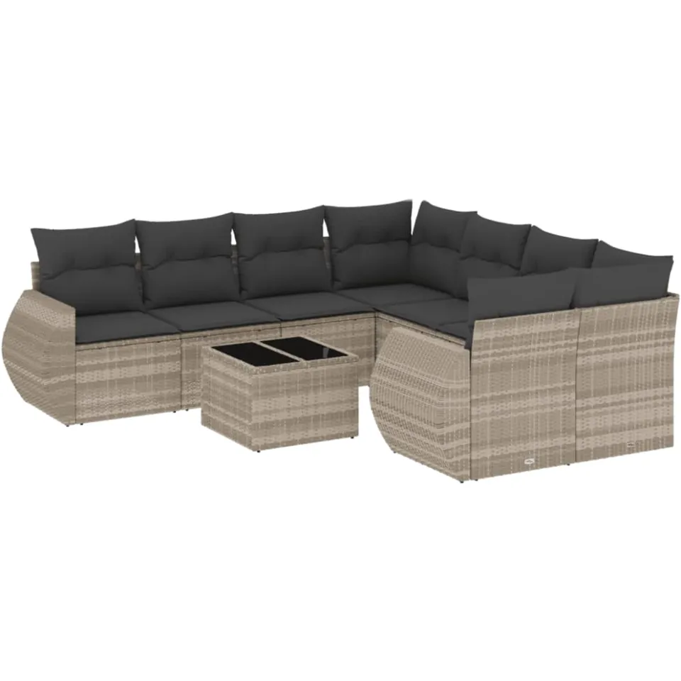 vidaXL 9-delige Loungeset met kussens poly rattan lichtgrijs grijs, foto 3