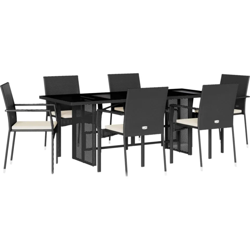 vidaXL 7-delige Tuinset met kussens poly rattan zwart, foto 3