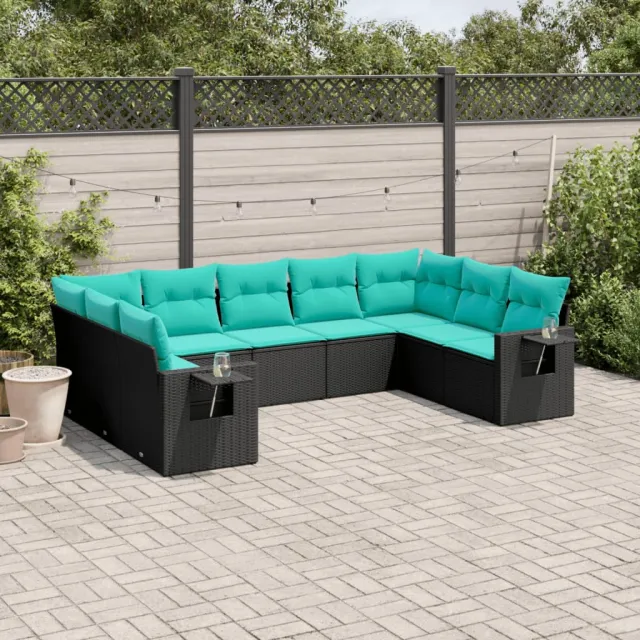 vidaXL 9-delige tuinbankset met kussens van zwart polyrotan, foto 2