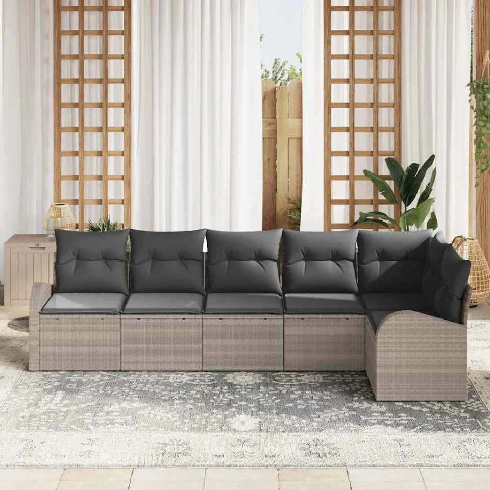 vidaXL Tuin Sofa Set met kussen 6 pcs Lichtgrijs Poly riet, foto 3