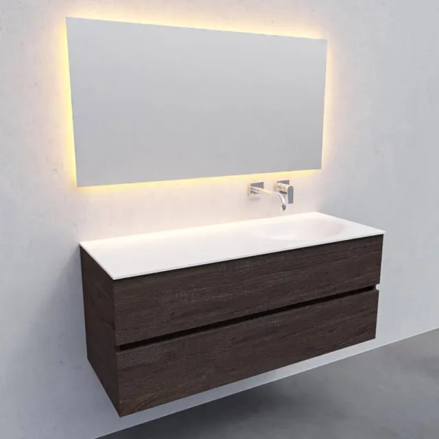 Boss & Wessing Badkamermeubel Solid Surface AQS Stockholm 120x46 cm Rechts Wood Dark Brown Boss & Wessing Houtlook