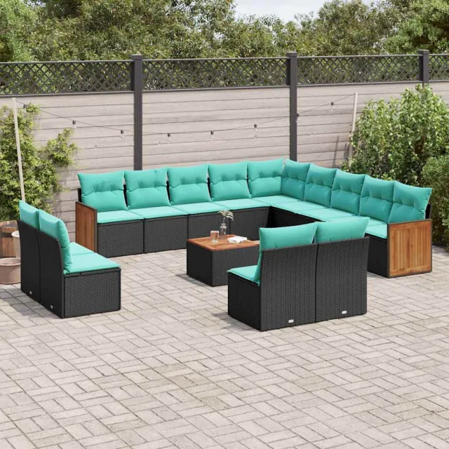 vidaXL 14-delige tuinbankset met kussens van zwart polyrotan, foto 2