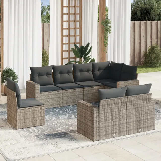 vidaXL 8-delige Loungeset met kussens poly rattan grijs, foto 2