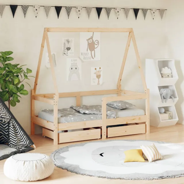 vidaXL Kinderbedframe met lades 70x140 cm massief grenenhout bruin, foto 2