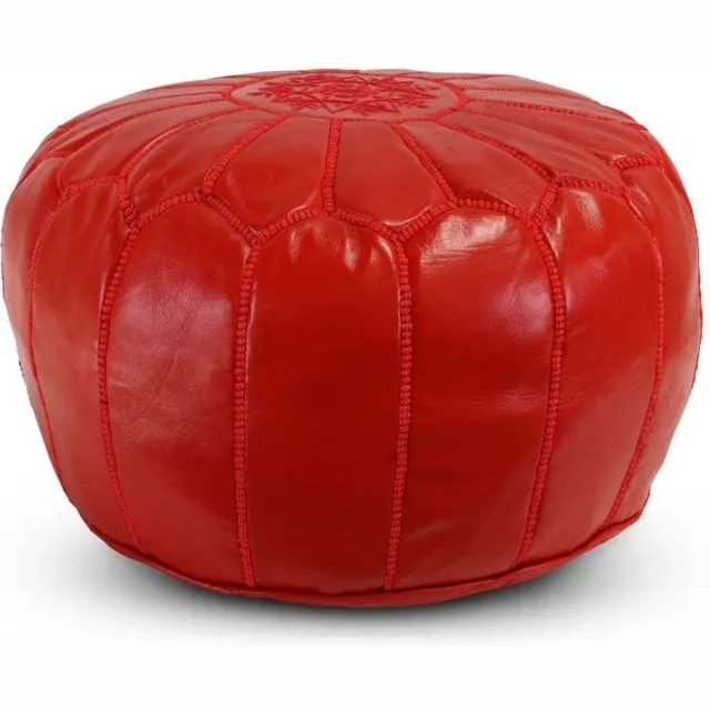 Safaary Marokkaanse Poef Leer Rood Rond
