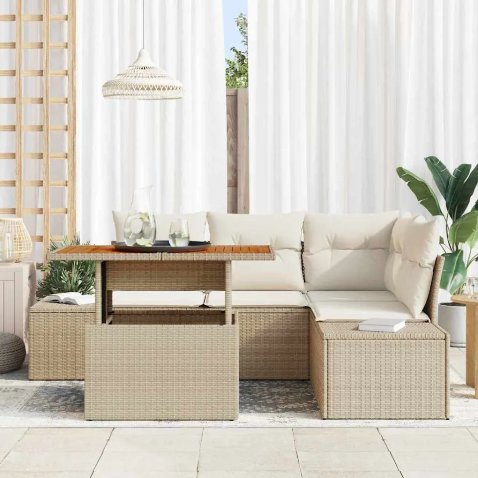 vidaXL Tuin Sofa Set 5 st Beige Poly riet, foto 3
