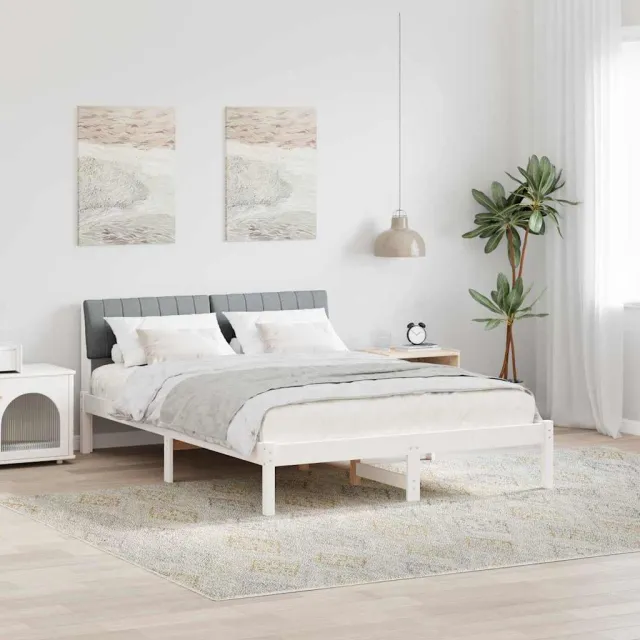 vidaXL Bedframe Wit en lichtgrijs 135 x 190 cm Massief grenenhout