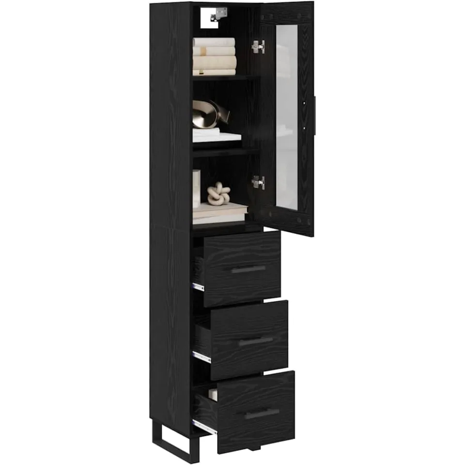 vidaXL Highboard Zwart Eiken 34,5 x 34 x 180 cm Bewerkt hout