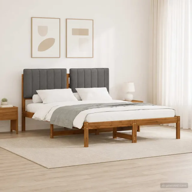 vidaXL Bedframe met gestoffeerd hoofdbord Naturel en lichtgrijs Tan