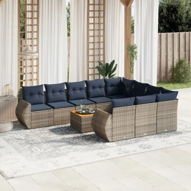 vidaXL 11-delige Loungeset met kussens poly rattan grijs, foto 2