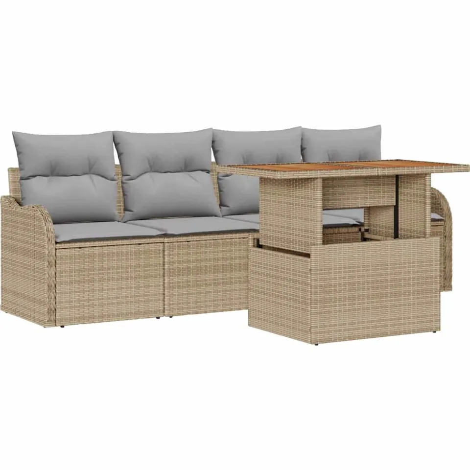 vidaXL Tuinbankenset 5 st Beige poly rattan