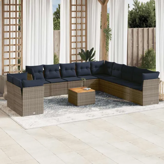 vidaXL 12-delige Loungeset met kussens poly rattan grijs, foto 2