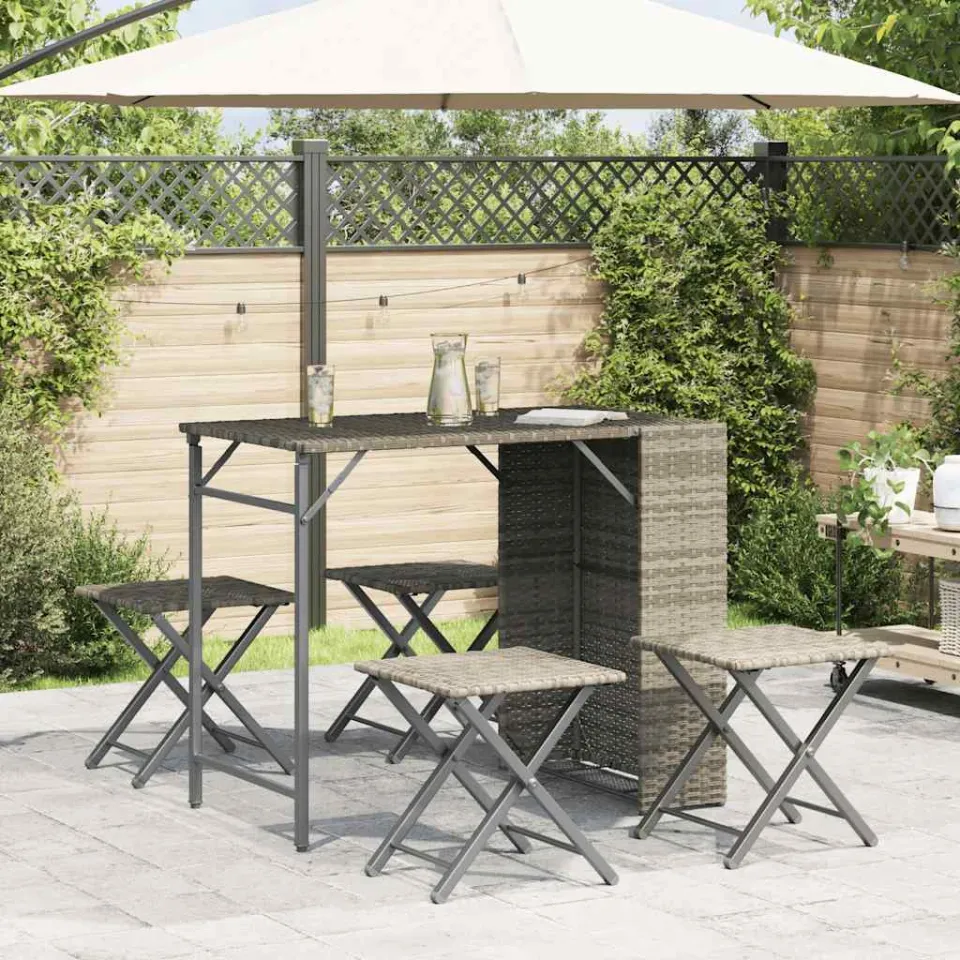 vidaXL 5-delige Tuinset inklapbaar poly rattan lichtgrijs grijs, foto 3