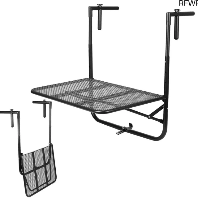 RFWR Inklapbare Balkontafel voor Balkon of Terras - Verstelbaar in 3 Hoogtes, Stabiele Driehoekige Structuur en Multifunctioneel Ontwerp Zwart