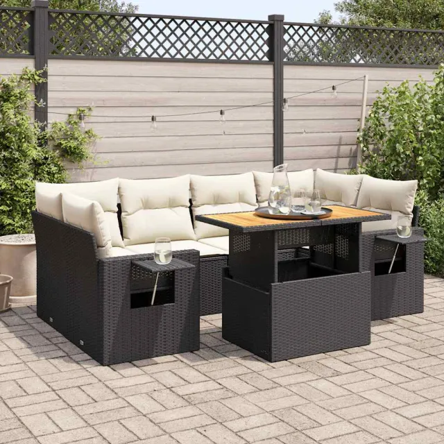 vidaXL 7-delige Loungeset met kussens poly rattan zwart, foto 2