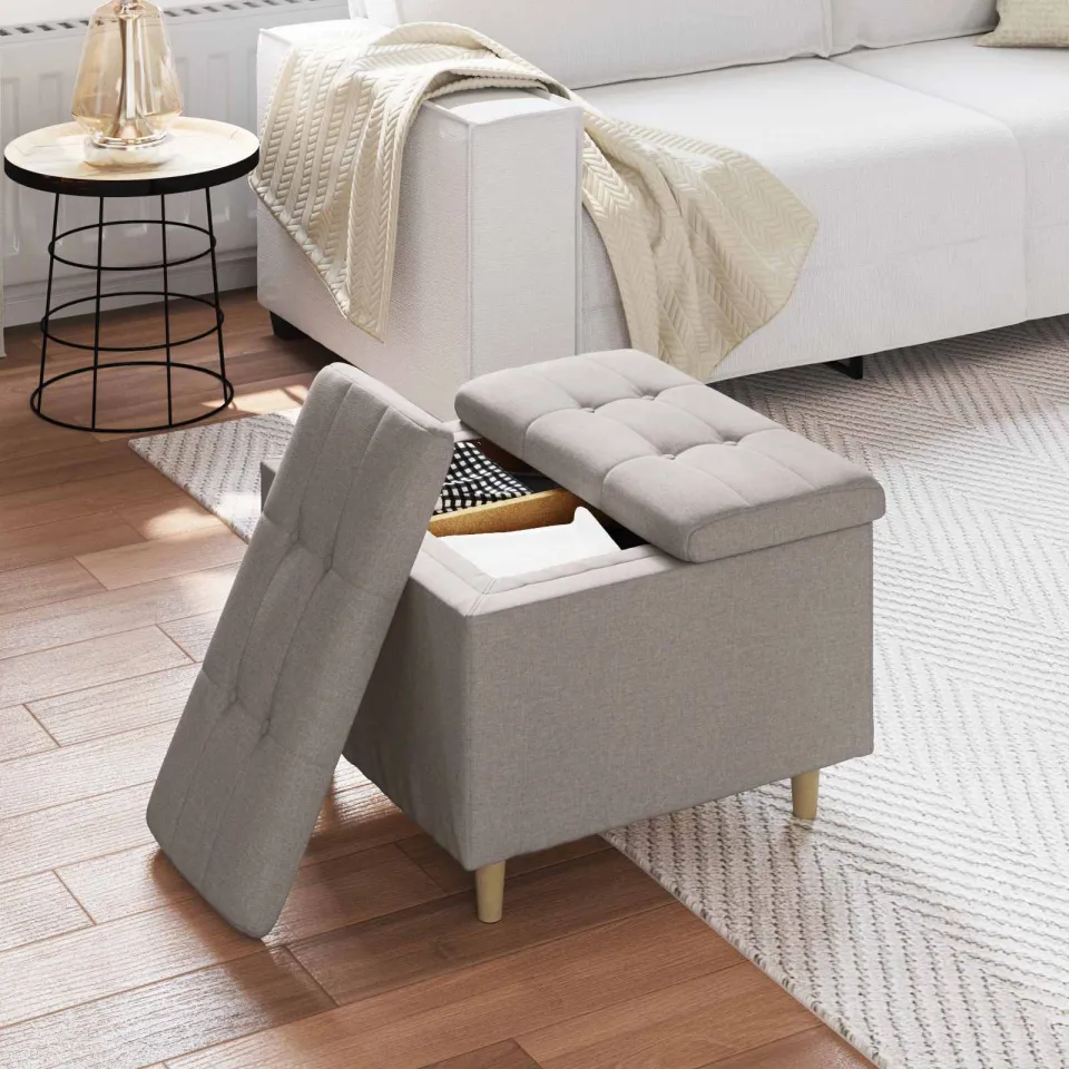 vidaXL Ottoman met Opbergruimte Taupe 60 x 60 x 45 cm Stof, foto 4