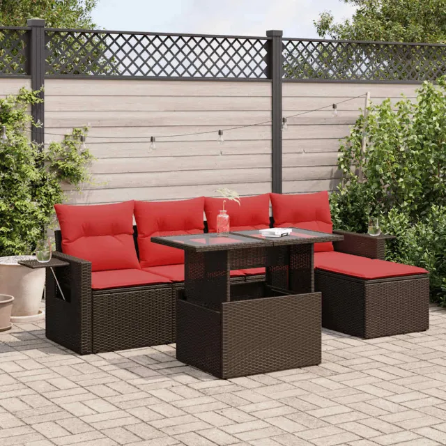 vidaXL 6-delige Loungeset met kussens poly rattan acacia bruin, foto 2