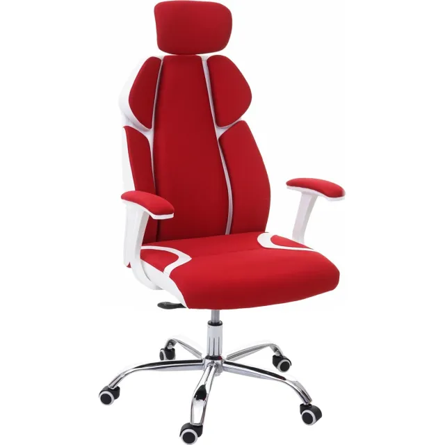 MCW Bureaustoel MCW-F12, bureaustoel draaistoel directiestoel, schuiffunctie stof/textiel + kunstleer ~ rood/wit