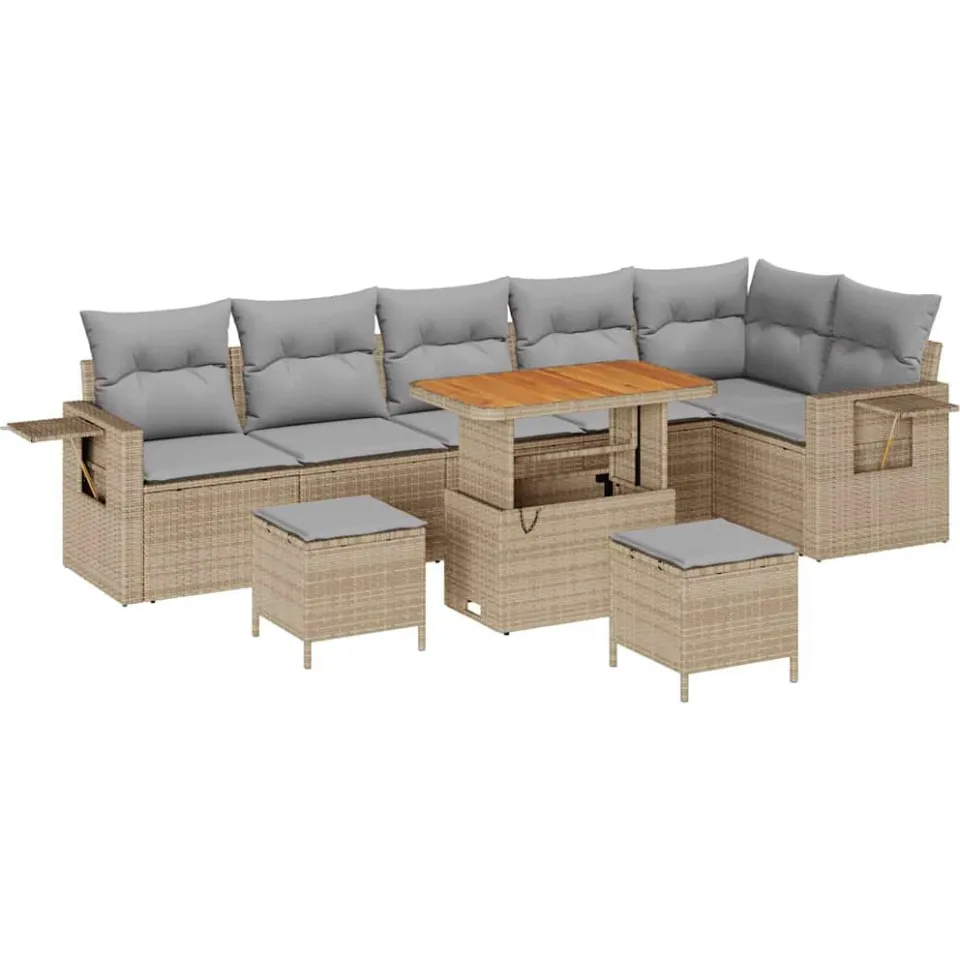 vidaXL Tuinbankenset 11 st Beige en Licht Grijs poly rattan