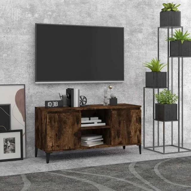 vidaXL Tv-meubel met metalen poten 103,5x35x50 cm gerookt eikenkleurig, foto 2