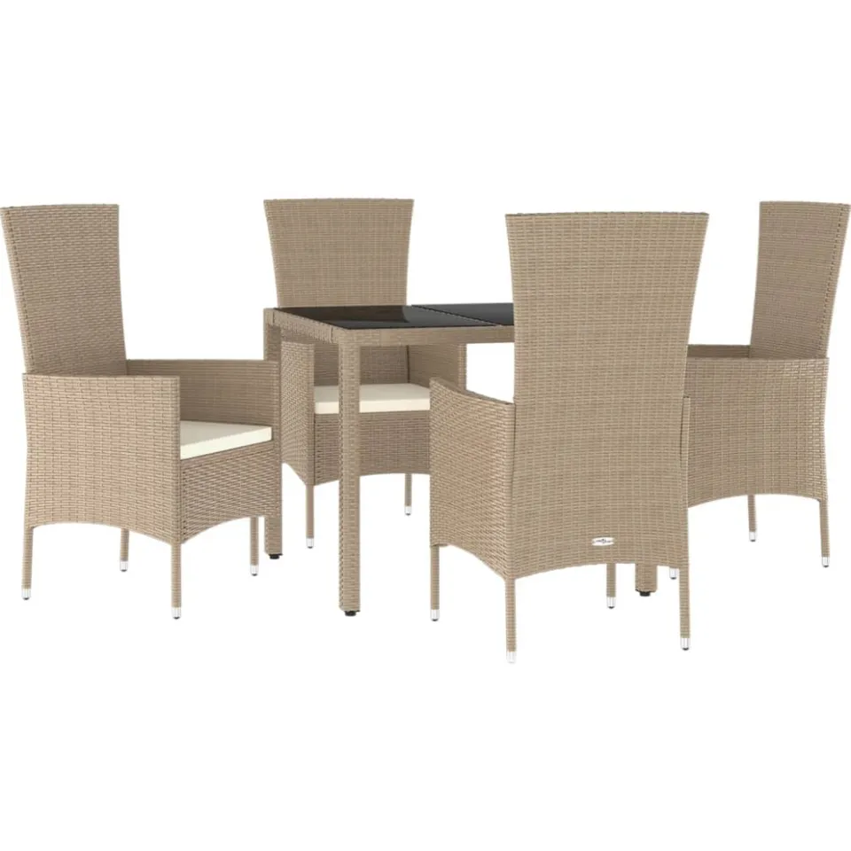 vidaXL 5-delige Tuinset met kussens poly rattan beige, foto 2