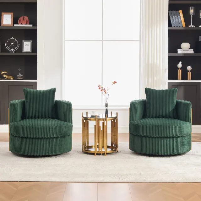 DESMIU Fauteuil - 360 Graden Draaibaar Met Opbergruimte - Voor Woonkamer En Slaapkamer - Ribfluweel - 76x79x78 Cm - Smaragdgroen Donkergroen