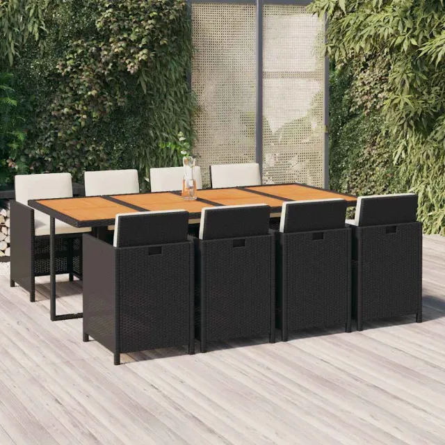 vidaXL 9-delige Tuinset met kussens poly rattan zwart, foto 2