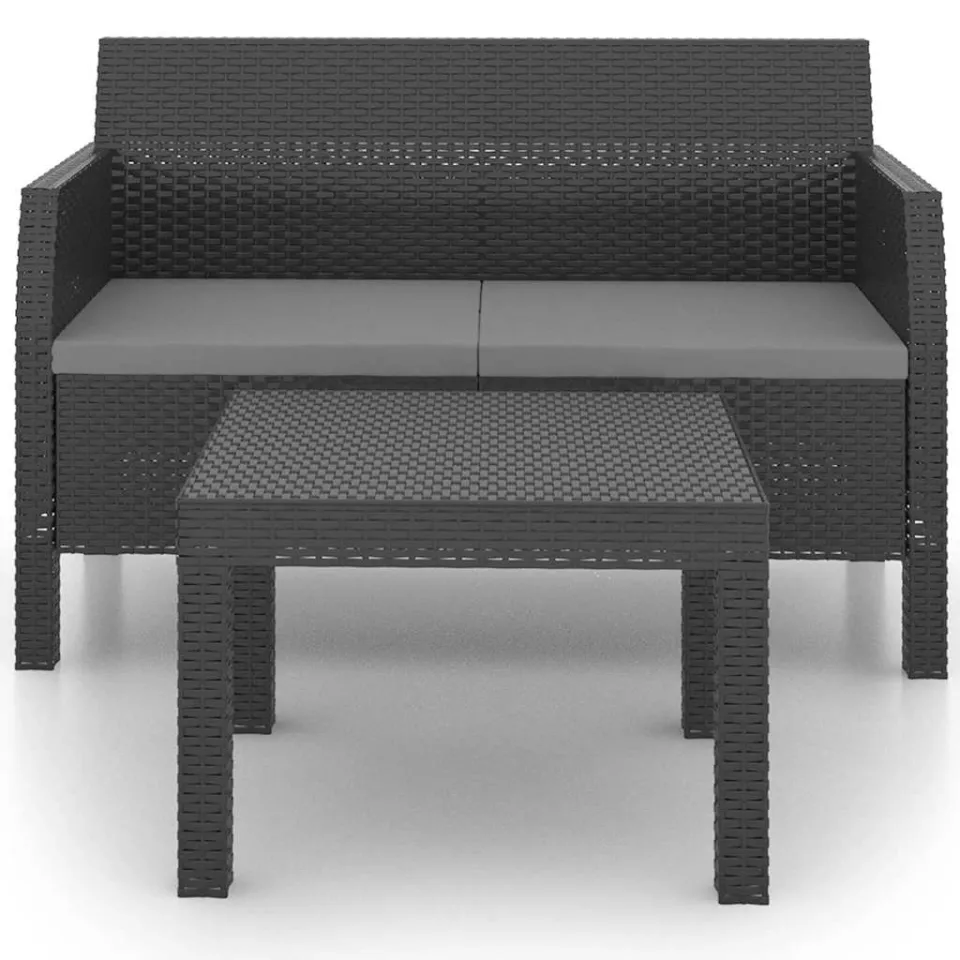 vidaXL 2-delige Loungeset met kussens PP rattan antracietkleurig Anthraciet