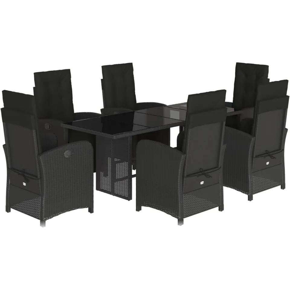 vidaXL 7-delige Tuinset met kussens poly rattan zwart, foto 3