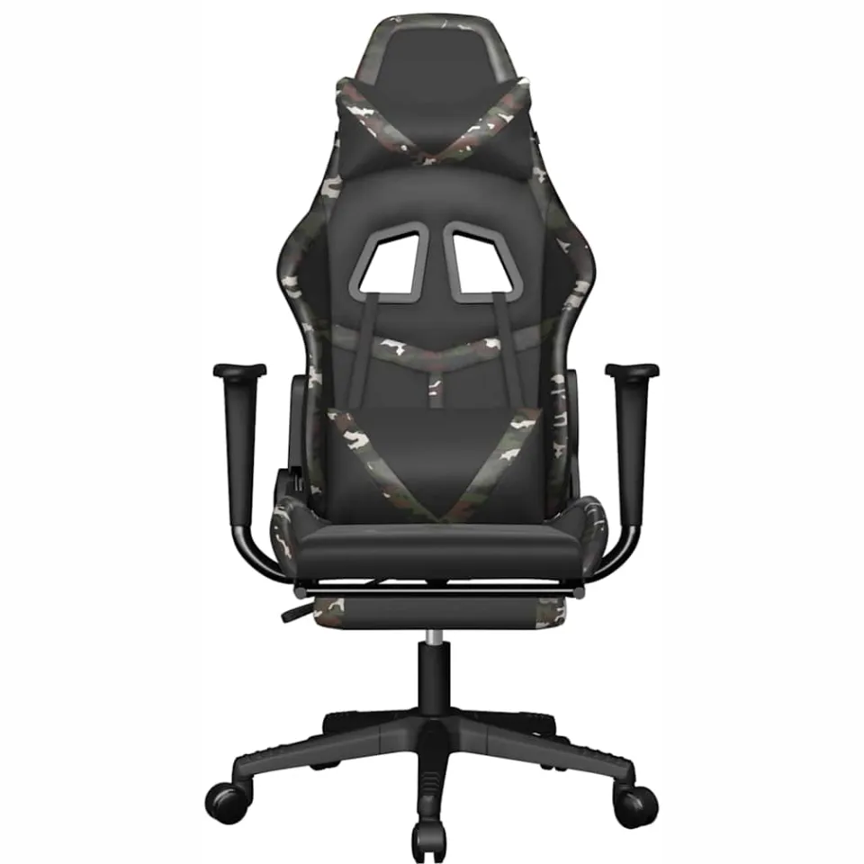 vidaXL Gamestoel met voetensteun kunstleer zwart en camouflage Groen