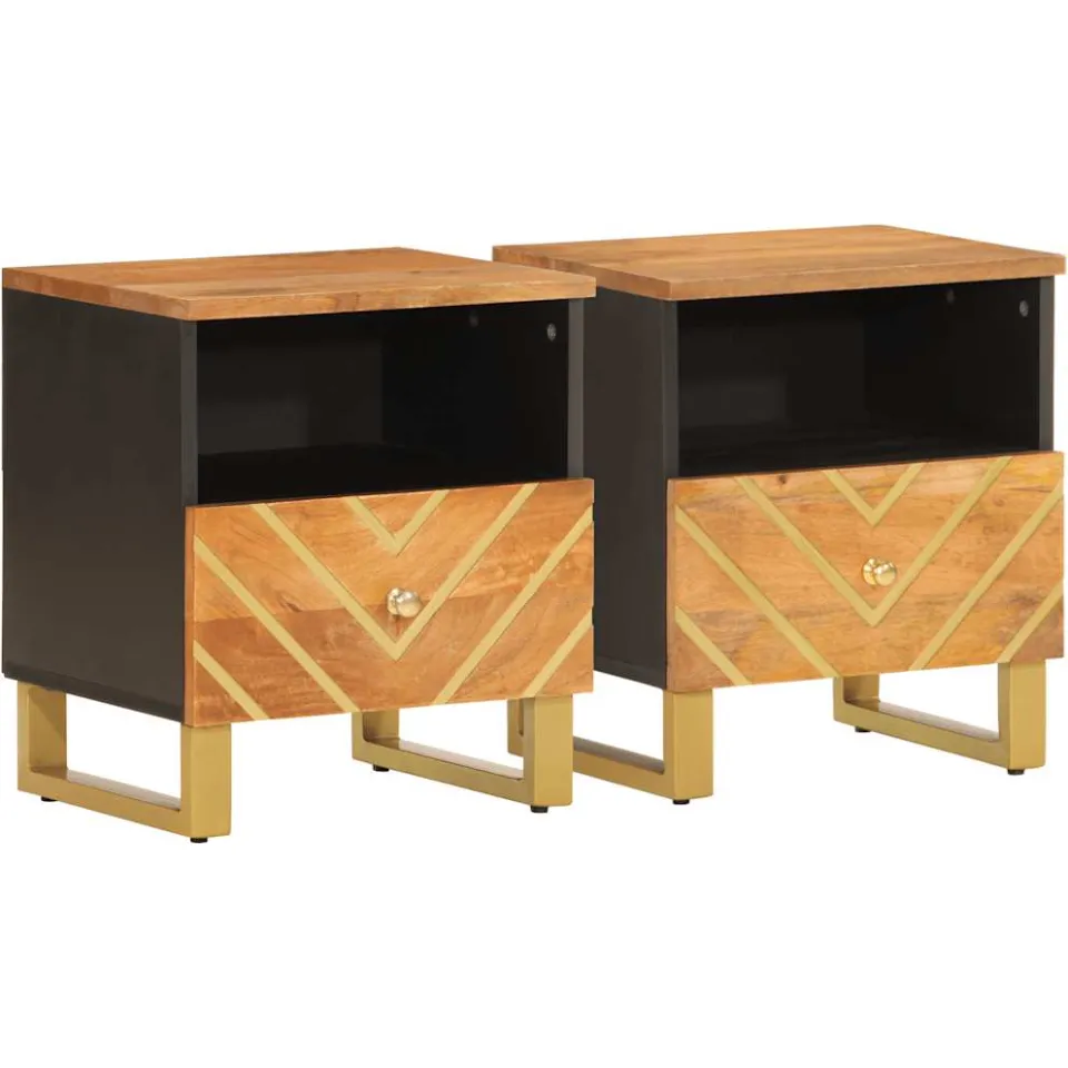 vidaXL Nachtkastjes 2 st massief mangohout bruin en zwart, foto 3