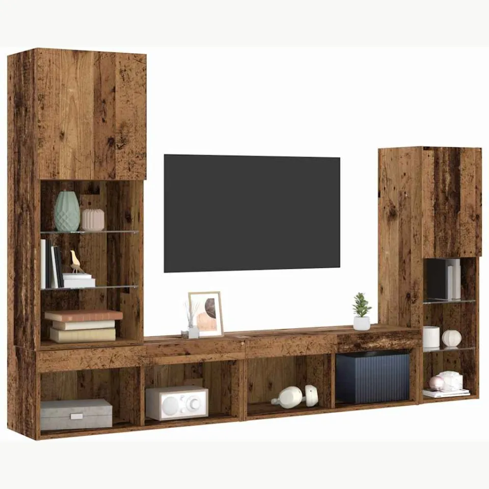vidaXL TV-kast 4 st Oud hout Bewerkt hout Bruin