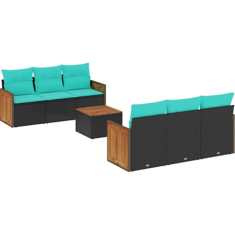 vidaXL 7-delige tuinbankset met kussens van zwart polyrotan, foto 3