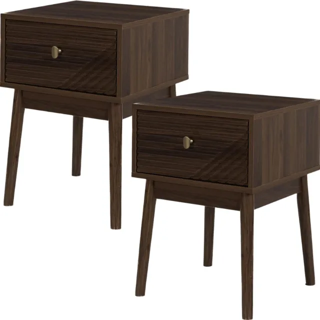 MISOU Nachtkastjes set van 2 - met Lade - 40x40x55cm - Nachtkastje Hout Look Donkerbruin - Japandi Style - Bedside Table - TIFFANY