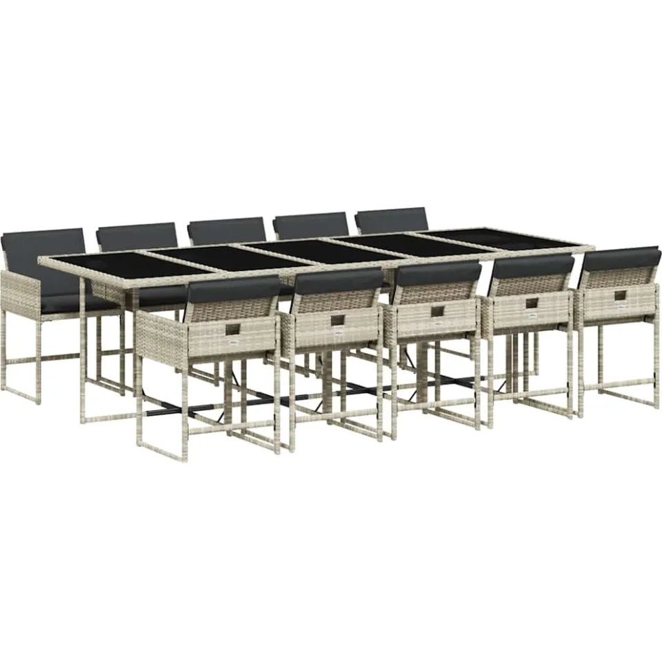 vidaXL 11-delige Tuinset met kussens poly rattan lichtgrijs grijs, foto 3