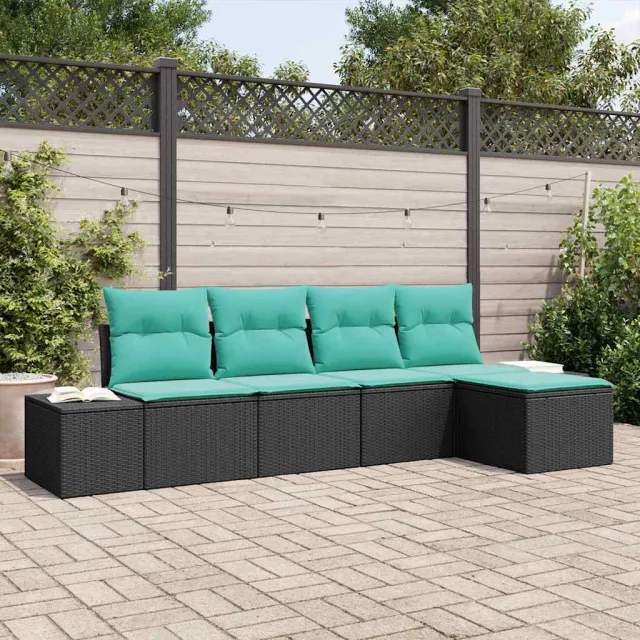 vidaXL Tuin Sofa Set 5 st Zwart en Turquoise poly rattan, foto 2
