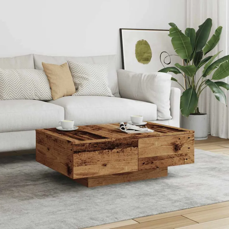 vidaXL Salontafel 90x60x31 cm bewerkt hout oud houtkleurig bruin, foto 2