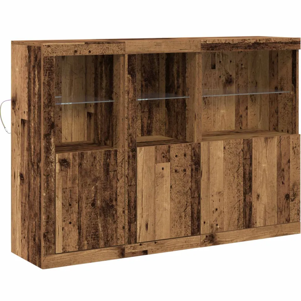 vidaXL LED Sideboard Oud hout 142,5 x 37 x 100 cm Bewerkt hout Bruin