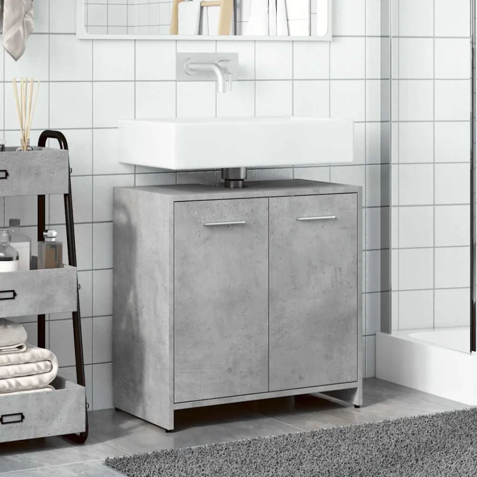 vidaXL Wastafelkast 60x33x60 cm bewerkt hout betongrijs grijs, foto 2
