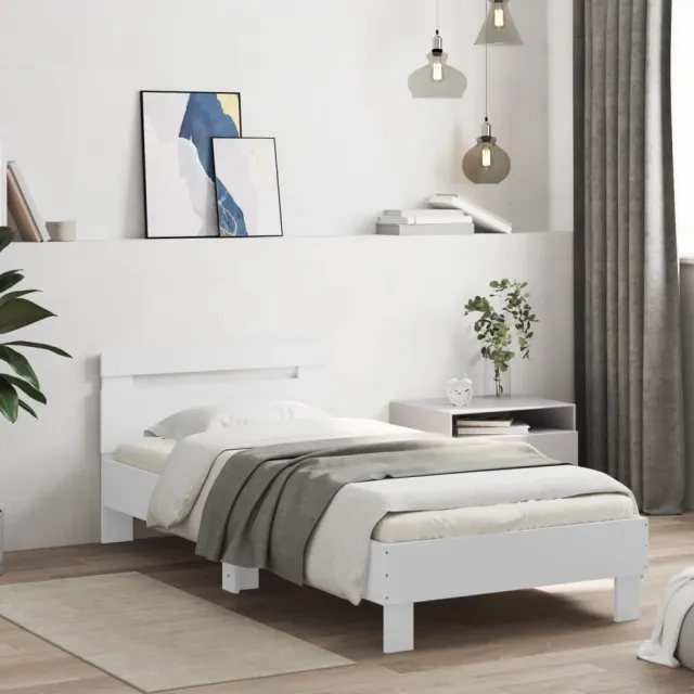 vidaXL Bedframe met hoofdbord bewerkt hout wit 90x200 cm