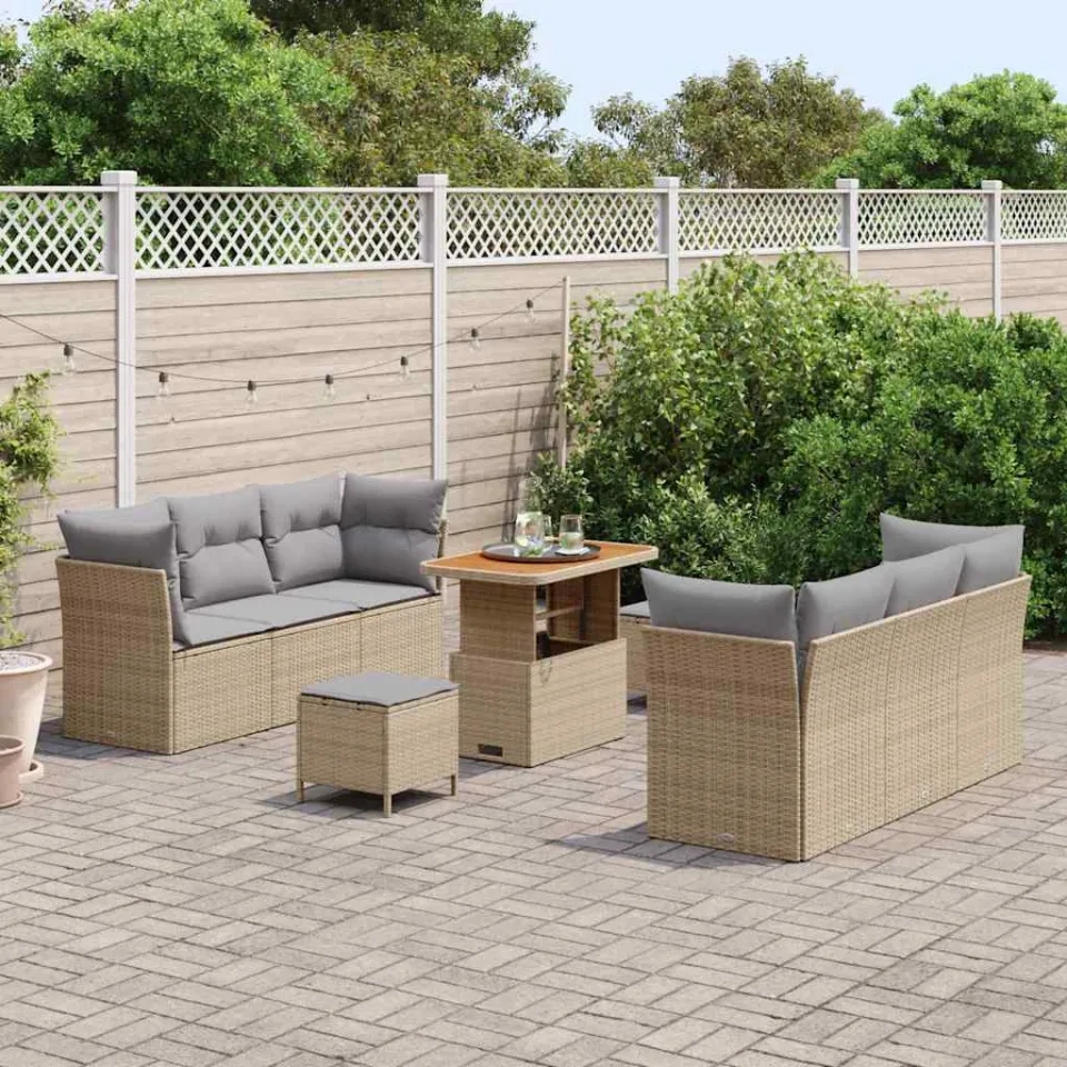 vidaXL Tuin Sofa Set 9 st Beige poly rattan, foto 3