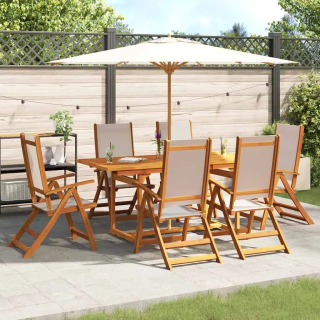 vidaXL 7-delige Tuinset massief acaciahout en textileen bruin, foto 2