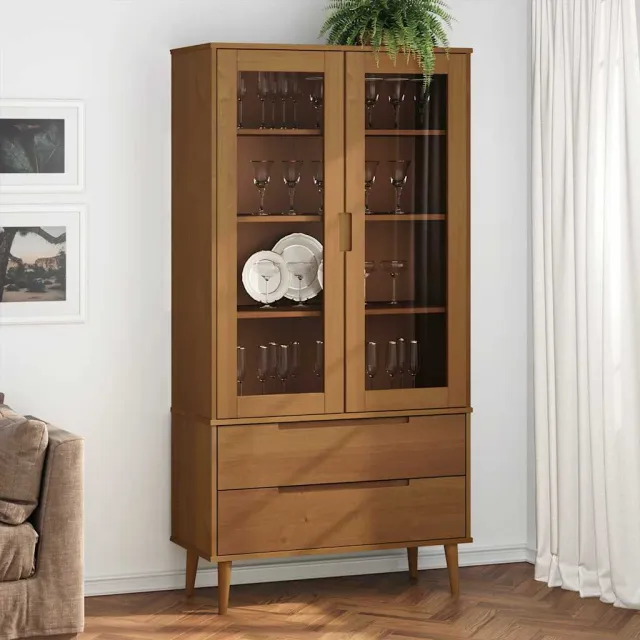 vidaXL Vitrinekast MOLDE 90x35x175 cm massief grenenhout bruin, foto 2