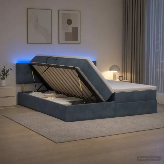 vidaXL LED Opslagbed met Matras Donkergrijs 180 x 200 cm Fluweel