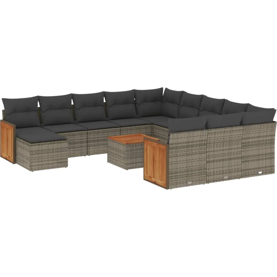 vidaXL 13-delige Loungeset met kussens poly rattan grijs, foto 3